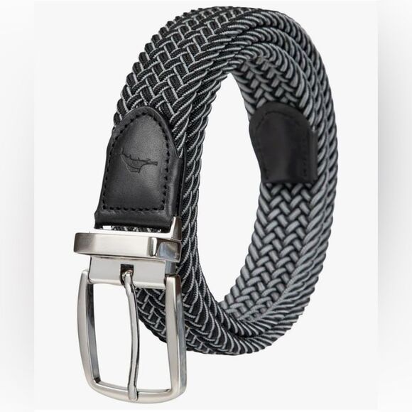 Tommy Bahama Men's Stretch Braided Reversible Leather Trim Belt Black/Gray L/XL - Picture 1 of 7